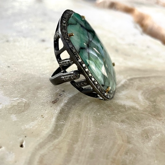 Emerald Diamond Statement Ring - Picture 6 of 13